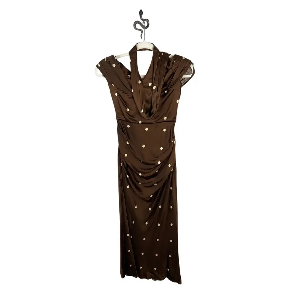 LPA Luisa Midi Dress Satin Polka Dot Retro Glam Formal Party Hoco Statement XXS - Picture 4 of 10